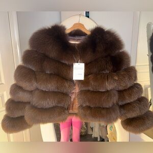 Women's Luxurious brown real fox natural Fur Jacket size XS /small